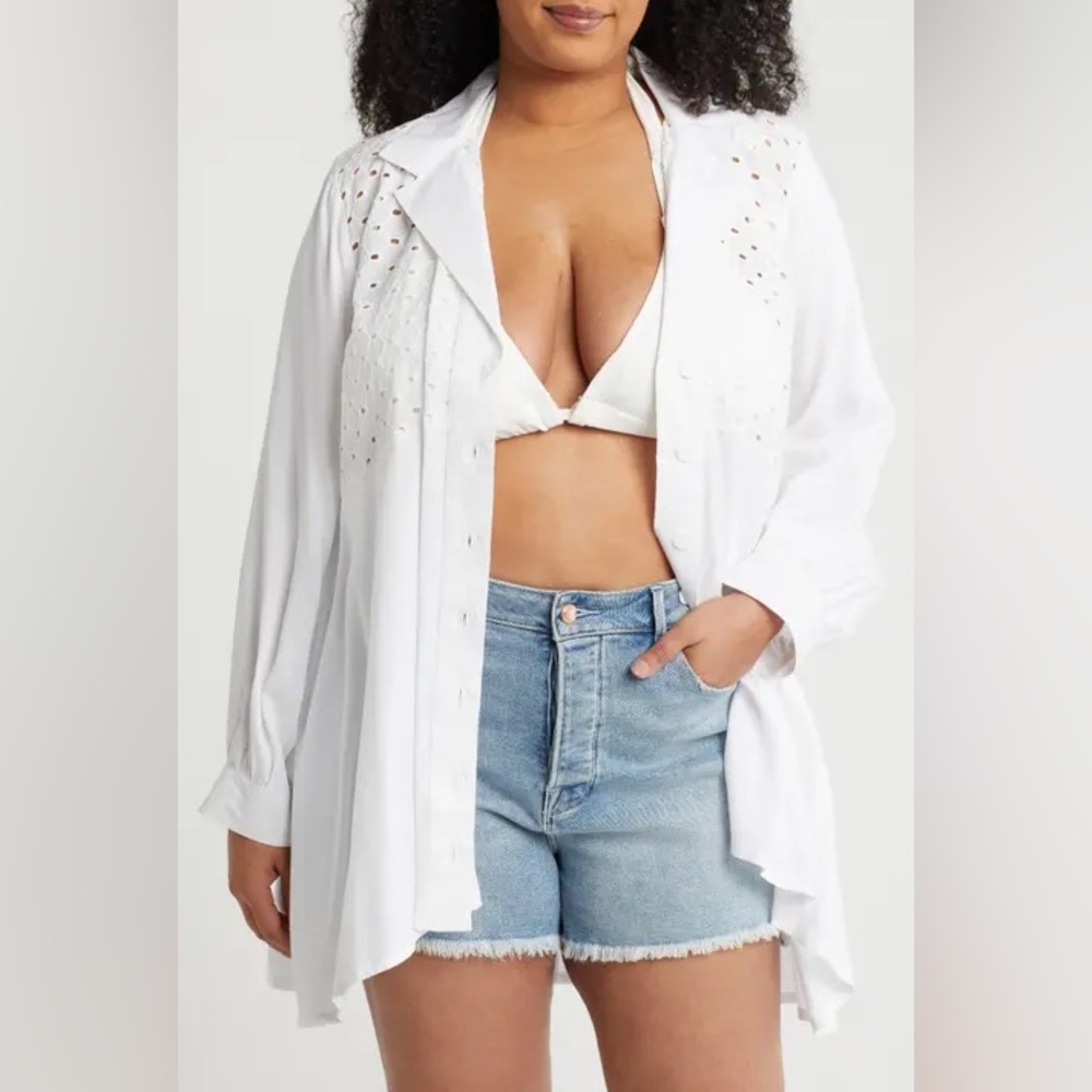 Bohme Flowy White Button Down Top - Size 3X